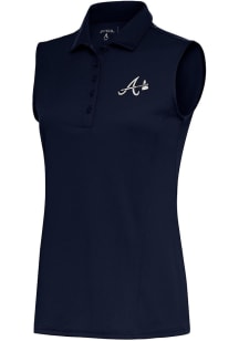 Antigua Atlanta Braves Womens Navy Blue Metallic Logo Tribute Polo Shirt