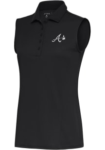 Antigua Atlanta Braves Womens Grey Metallic Logo Tribute Polo Shirt