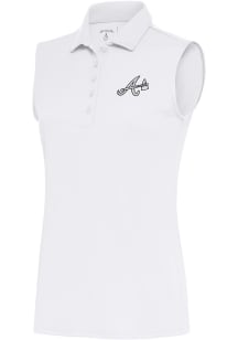 Antigua Atlanta Braves Womens White Metallic Logo Tribute Polo Shirt