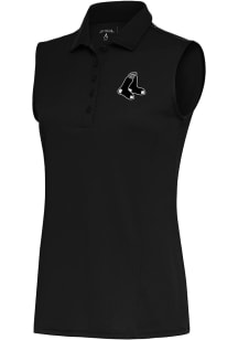 Antigua Boston Red Sox Womens Black Metallic Logo Tribute Polo Shirt