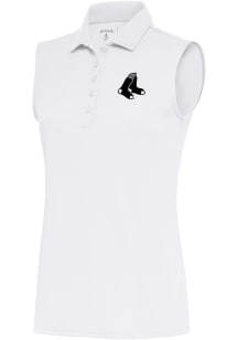 Antigua Boston Red Sox Womens White Metallic Logo Tribute Polo Shirt