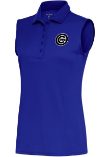 Antigua Chicago Cubs Womens Blue Metallic Logo Tribute Polo Shirt