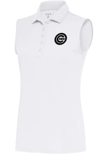 Antigua Chicago Cubs Womens White Metallic Logo Tribute Polo Shirt