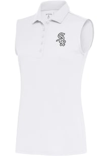 Antigua Chicago White Sox Womens White Metallic Logo Tribute Polo Shirt