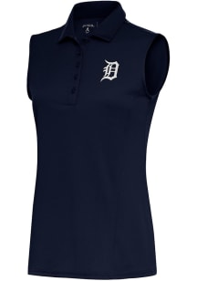 Antigua Detroit Tigers Womens Navy Blue Metallic Logo Tribute Polo Shirt