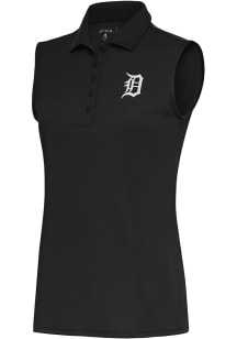 Antigua Detroit Tigers Womens Grey Metallic Logo Tribute Polo Shirt