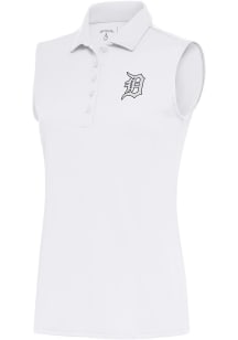 Antigua Detroit Tigers Womens White Metallic Logo Tribute Polo Shirt