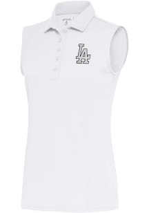 Antigua Los Angeles Dodgers Womens White Metallic Logo Tribute Polo Shirt