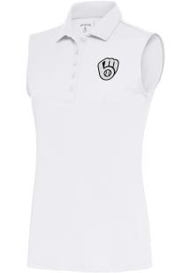 Antigua Milwaukee Brewers Womens White Metallic Logo Tribute Polo Shirt