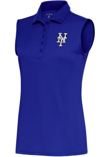 Antigua New York Mets Womens Blue Metallic Logo Tribute Polo Shirt