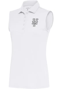 Antigua New York Mets Womens White Metallic Logo Tribute Polo Shirt