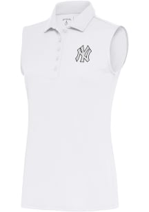 Antigua New York Yankees Womens White Metallic Logo Tribute Polo Shirt