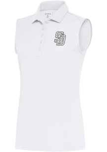 Antigua San Diego Padres Womens White Metallic Logo Tribute Polo Shirt