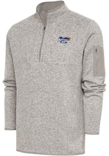 Antigua  Mens Oatmeal Fortune Long Sleeve Qtr Zip Fashion Pullover