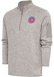 Antigua South Bend Cubs Mens Oatmeal Fortune Long Sleeve 1/4 Zip Fashion Pullover