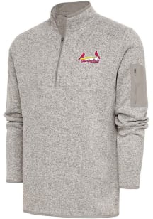 Antigua Springfield Cardinals Mens Oatmeal Fortune Long Sleeve 1/4 Zip Fashion Pullover