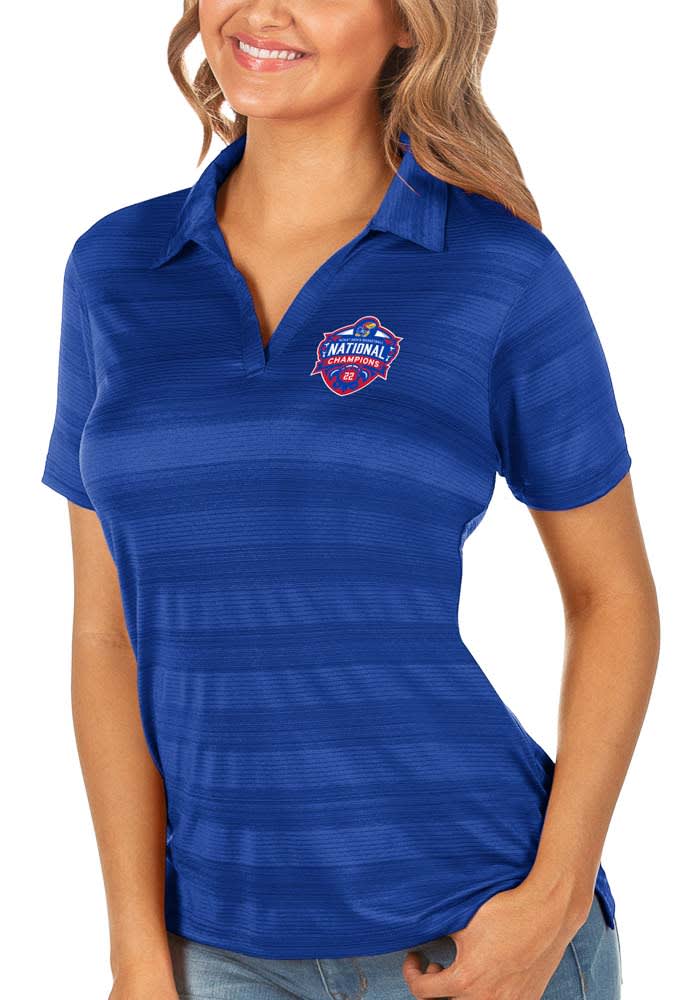 Antigua Kansas Jayhawks Womens Blue 2022 NCAA Basketball National Champions Compass Short Sleeve Polo Shirt