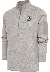 Antigua Colorado State Rams Mens Oatmeal Fortune Long Sleeve 1/4 Zip Fashion Pullover