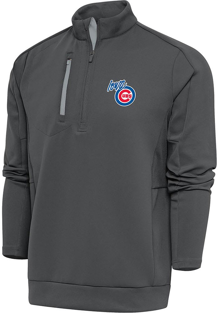 Antigua Iowa Cubs Grey Fortune Long Sleeve 1/4 Zip Fashion Pullover, Grey, 100% POLYESTER, Size 4XL, Rally House