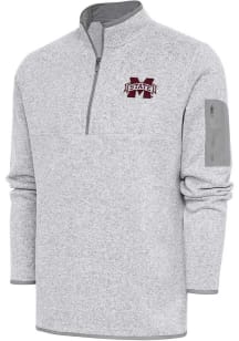 Antigua Mississippi State Bulldogs Mens Grey Fortune Long Sleeve 1/4 Zip Pullover