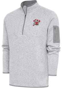 Antigua Utah Utes Mens Grey Fortune Long Sleeve 1/4 Zip Pullover