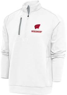 Antigua Wisconsin Badgers Mens White Generation Long Sleeve 1/4 Zip Pullover