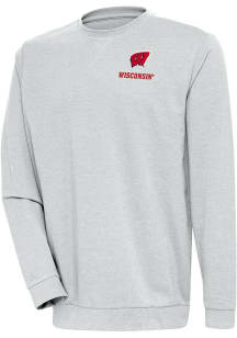 Antigua Wisconsin Badgers Mens Grey Reward Long Sleeve Crew Sweatshirt