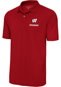 Mens Wisconsin Badgers Red Antigua Legacy Pique Short Sleeve Polo Shirt