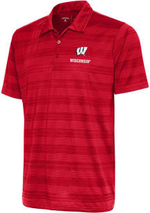 Mens Wisconsin Badgers Red Antigua Compass Short Sleeve Polo Shirt