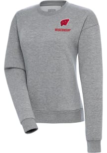 Antigua Wisconsin Badgers Womens Grey Victory Crew Sweatshirt