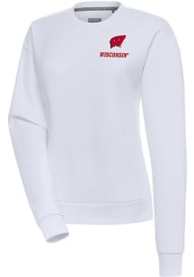 Antigua Wisconsin Badgers Womens White Victory Crew Sweatshirt