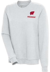 Antigua Wisconsin Badgers Womens Grey Action Crew Sweatshirt