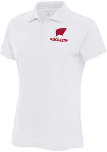 Antigua Wisconsin Badgers Womens White Legacy Pique Short Sleeve Polo Shirt