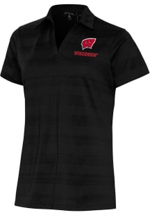 Antigua Wisconsin Badgers Womens Black Compass Short Sleeve Polo Shirt