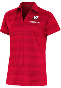 Antigua Wisconsin Badgers Womens Red Compass Short Sleeve Polo Shirt
