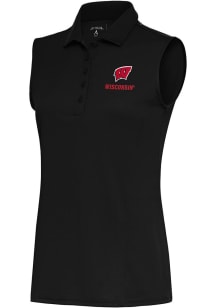 Antigua Wisconsin Badgers Womens Black Tribute Polo Shirt