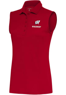 Womens Wisconsin Badgers Red Antigua Tribute Polo Shirt