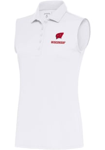 Womens Wisconsin Badgers White Antigua Tribute Polo Shirt