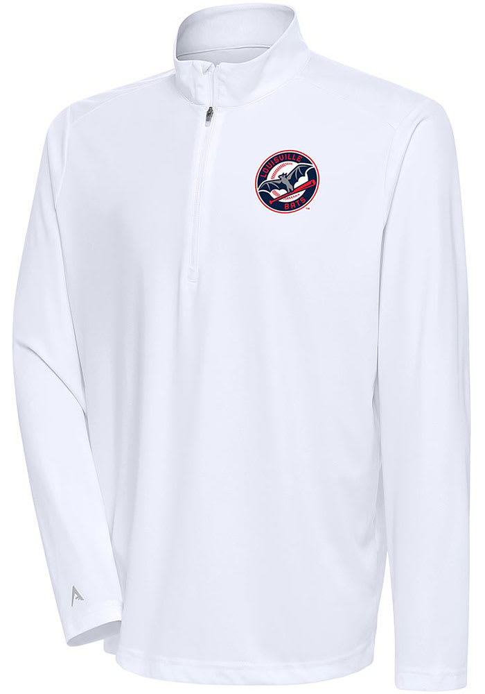 Antigua Louisville Bats White Tribute Long Sleeve 1/4 Zip Pullover, White, 100% POLYESTER, Size S, Rally House