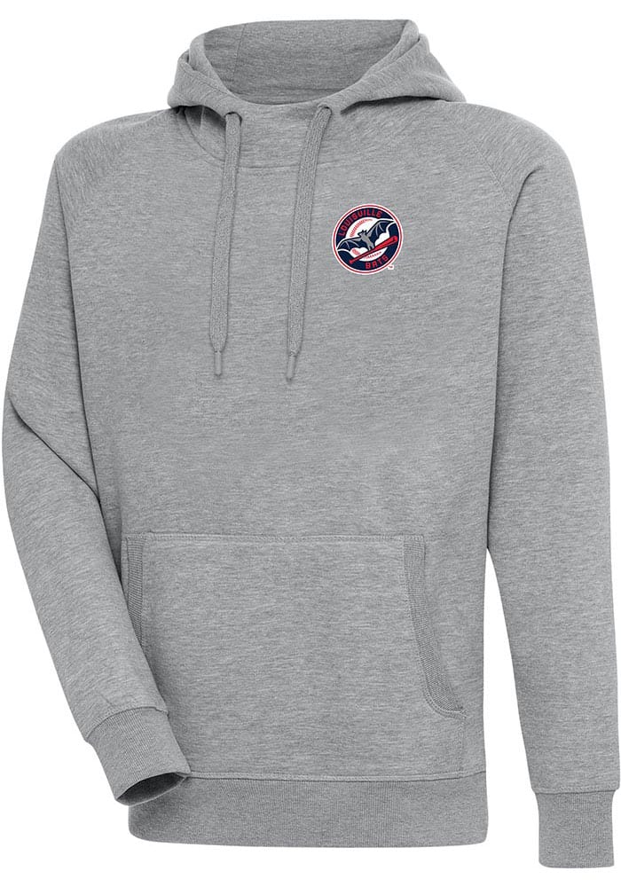 Antigua Louisville Bats Grey Victory Long Sleeve Hoodie, Grey, 65% Cotton / 35% POLYESTER, Size XL, Rally House