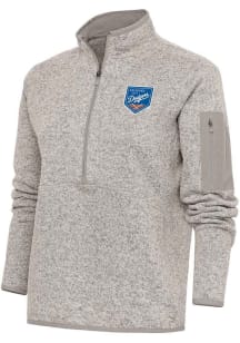 Antigua Oklahoma City Dodgers Womens Oatmeal Fortune 1/4 Zip Pullover