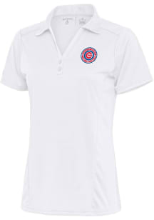 Antigua South Bend Cubs Womens White Tribute Short Sleeve Polo Shirt
