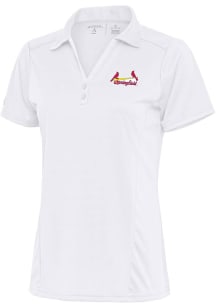 Antigua Springfield Cardinals Womens White Tribute Short Sleeve Polo Shirt