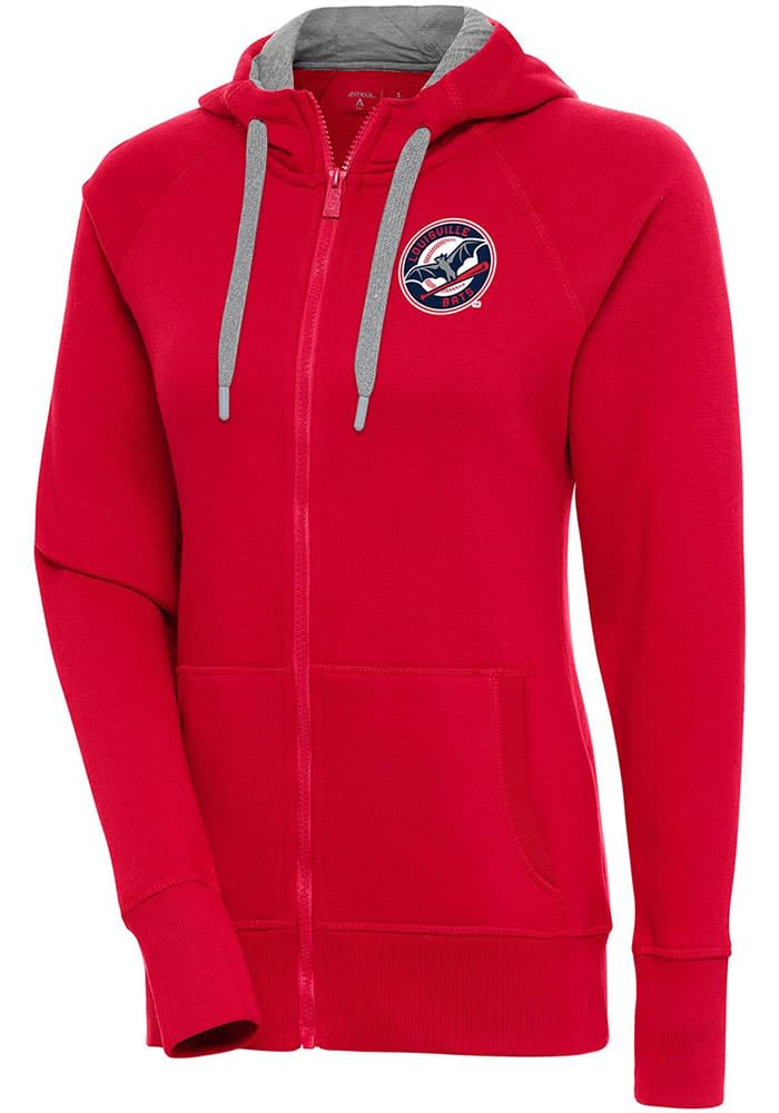 Antigua Louisville Bats Women's Red Victory Long Sleeve Full Zip Jacket, Red, 65% Cotton / 35% POLYESTER, Size M, Rally House