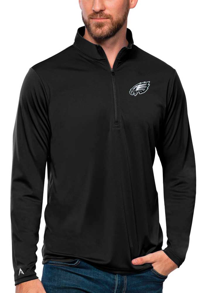 Antigua Philadelphia Eagles Black Tonal Logo Tribute Long Sleeve 1/4 Zip Pullover, Black, 100% POLYESTER, Size S, Rally House