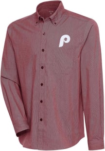 Antigua Philadelphia Phillies Mens Maroon Compression Long Sleeve Dress Shirt