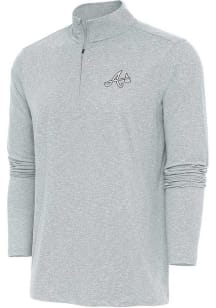 Antigua Atlanta Braves Mens White Metallic Logo Hunk Long Sleeve 1/4 Zip Pullover