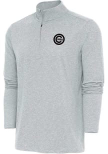Antigua Chicago Cubs Mens White Metallic Logo Hunk Long Sleeve 1/4 Zip Pullover