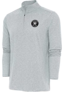 Antigua Houston Astros Mens Grey Metallic Logo Hunk Long Sleeve 1/4 Zip Pullover