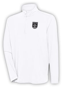 Antigua Austin FC Mens White Metallic Logo Hunk Long Sleeve 1/4 Zip Pullover